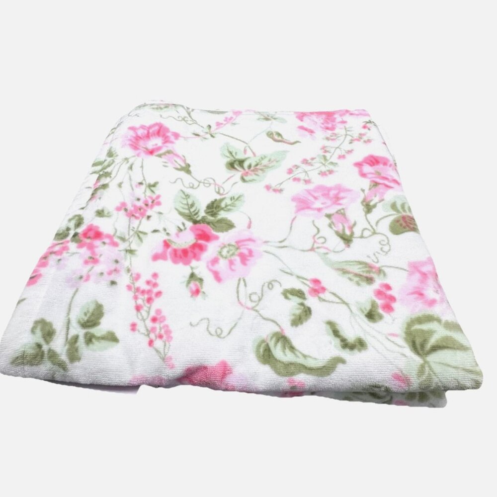 x4 Laura Ashley MORNING GLORIA Velour Bath Towel Set Pink Green Floral Glories